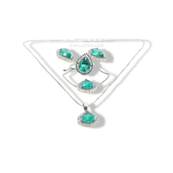 Teal_Green_Goddess_American_Diamond_Pendant_&_Earring_Set__For_Women