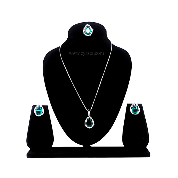 Teal_Green_Goddess_American_Diamond_Pendant_&_Earring_Set__For_Women