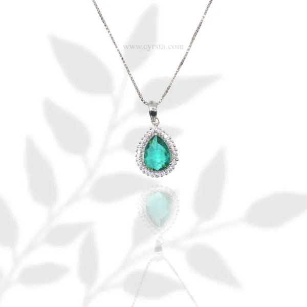 Teal_Green_Goddess_American_Diamond_Pendant_&_Earring_Set__For_Women