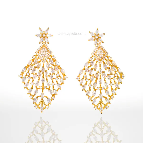 Gold_Filigree_Cascade_AAA_Grade_American_Diamond_Necklace_&_Earring_Rhodium_Plating_Set__For_Women