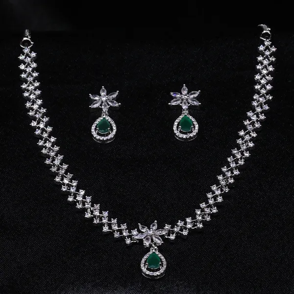 Emerald_Petal_Charm_CZ_American_Diamond_Necklace_and_Earring_set_for_Women