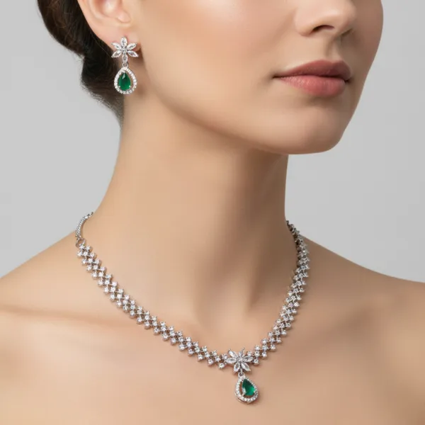Emerald_Petal_Charm_CZ_American_Diamond_Necklace_and_Earring_set_for_Women