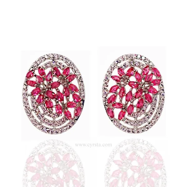 Pink_&_Silver_Blossom_Radiance_American_Diamond_Earrings__For_Women