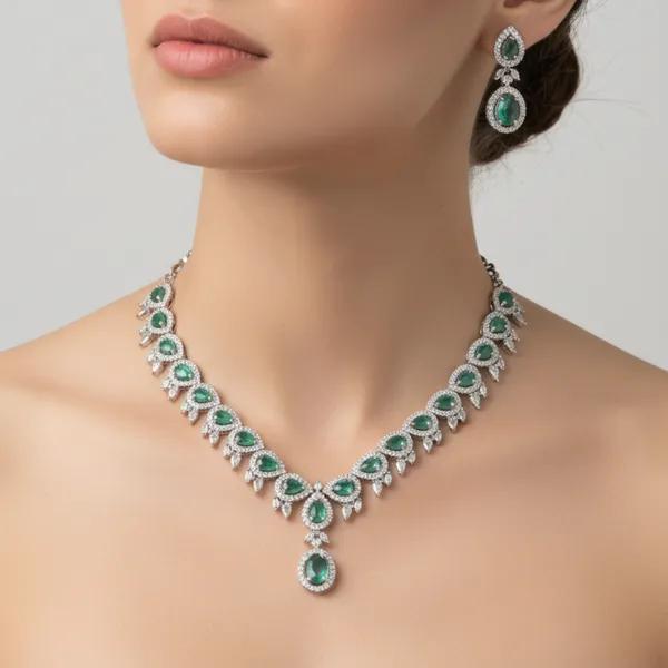 Green_&_Silver_Emerald_Grace_American_Diamond_Necklace_&_Earring_Set__For_Women