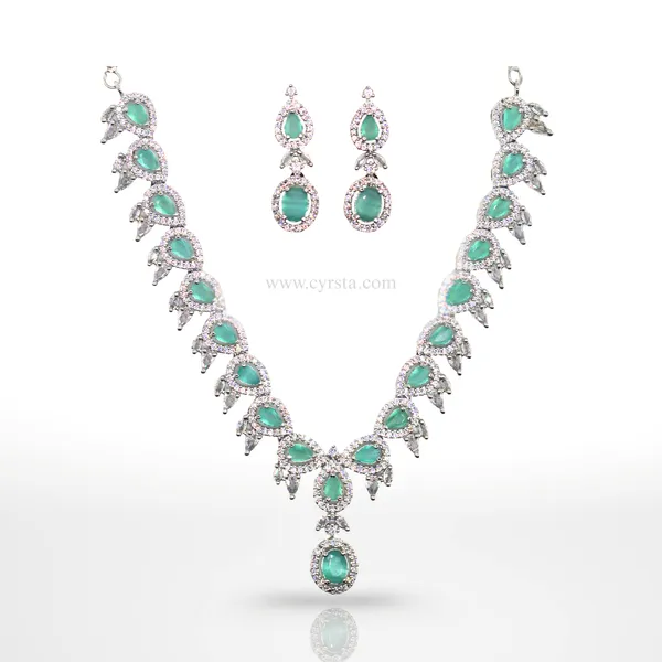 Green_&_Silver_Emerald_Grace_American_Diamond_Necklace_&_Earring_Set__For_Women