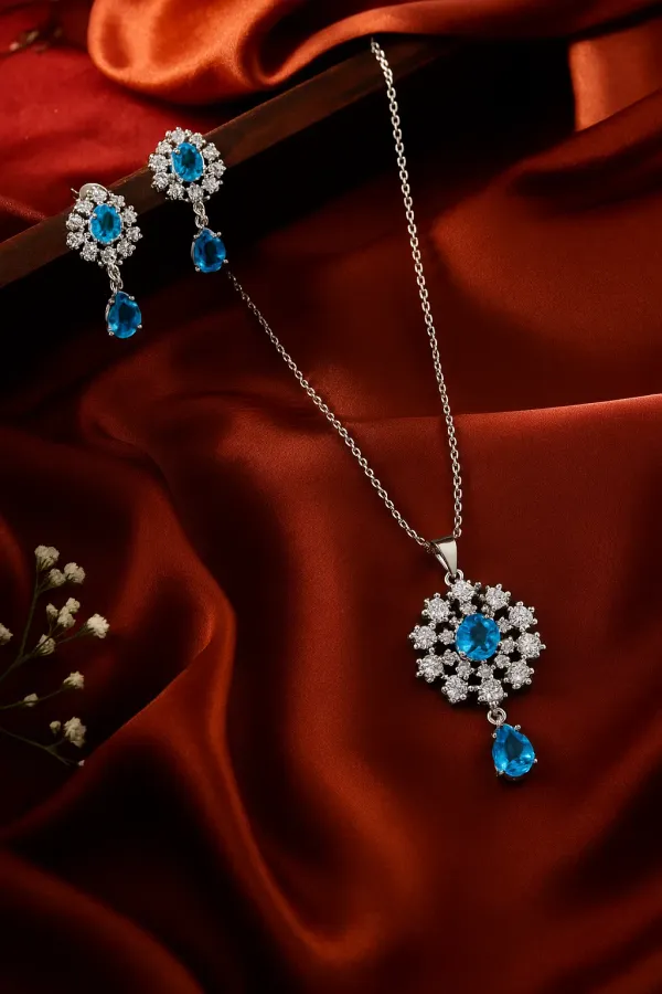 Silver_&_Blue_Mist_AAA_Grade_American_Diamond_Pendant_&_Earring_Rhodium_Plating_Set__For_Women