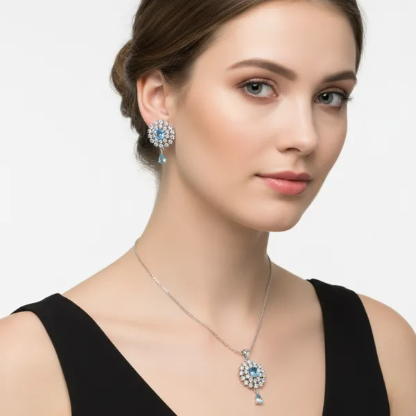 Silver_&_Blue_Mist_AAA_Grade_American_Diamond_Pendant_&_Earring_Rhodium_Plating_Set__For_Women