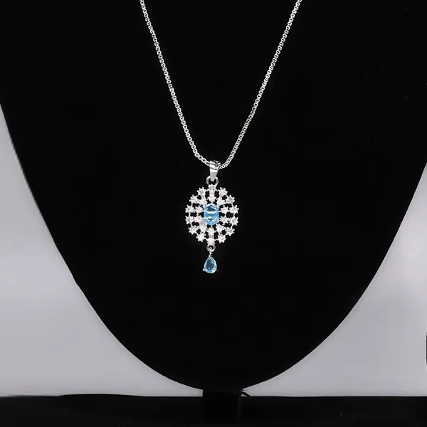 Silver_&_Blue_Mist_AAA_Grade_American_Diamond_Pendant_&_Earring_Rhodium_Plating_Set__For_Women