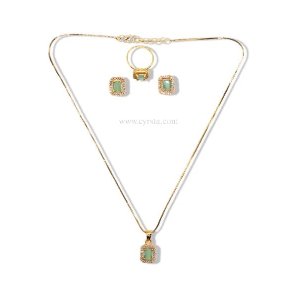 Pista_Green_And_Golden_Serenity_American_Diamond_Pendant_&_Earring_Set