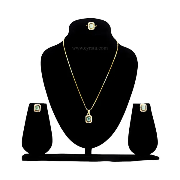 Pista_Green_And_Golden_Serenity_American_Diamond_Pendant_&_Earring_Set