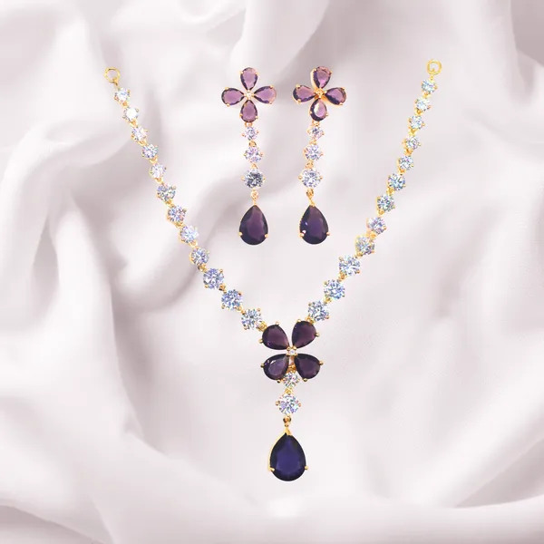 Purple_&_Gold_Floral_Elegance_American_Diamond_Necklace_&_Earring_Set__For_Women