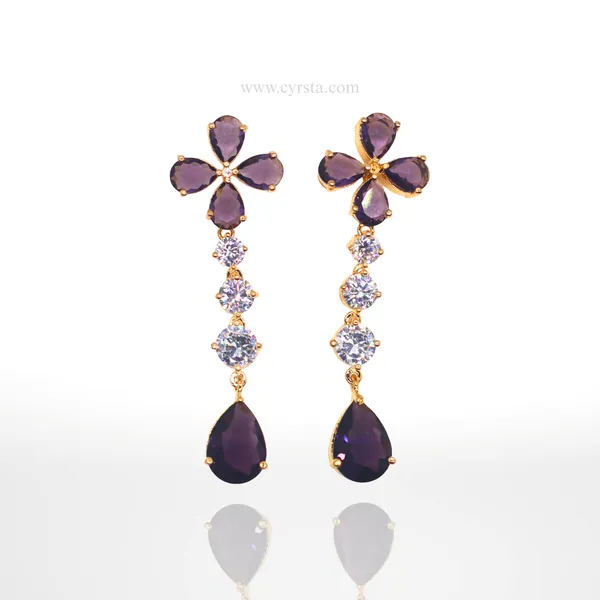 Purple_&_Gold_Floral_Elegance_American_Diamond_Necklace_&_Earring_Set__For_Women