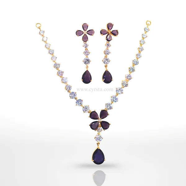 Purple_&_Gold_Floral_Elegance_American_Diamond_Necklace_&_Earring_Set__For_Women