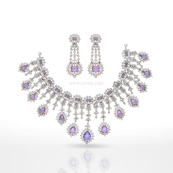 Lavender_&_Silver_Amethyst_Elegance_American_Diamond_Necklace_&_Earring_Set__For_Women