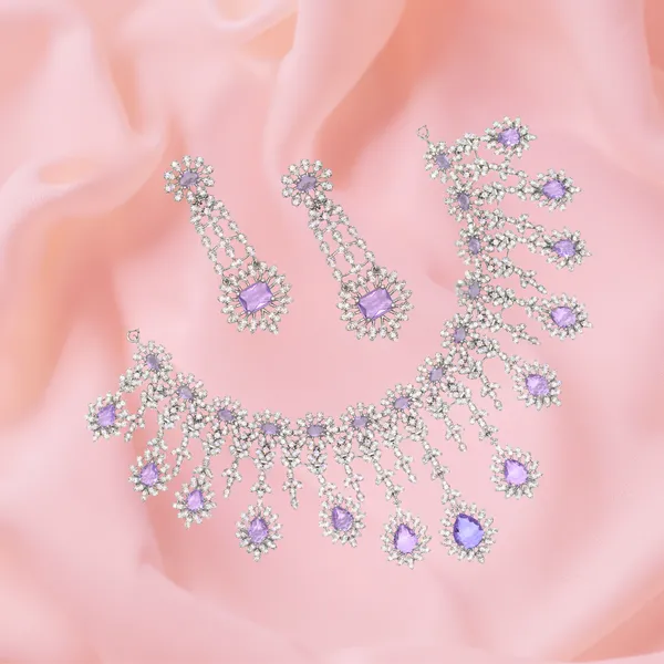Lavender_&_Silver_Amethyst_Elegance_American_Diamond_Necklace_&_Earring_Set__For_Women
