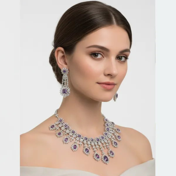 Lavender_&_Silver_Amethyst_Elegance_American_Diamond_Necklace_&_Earring_Set__For_Women
