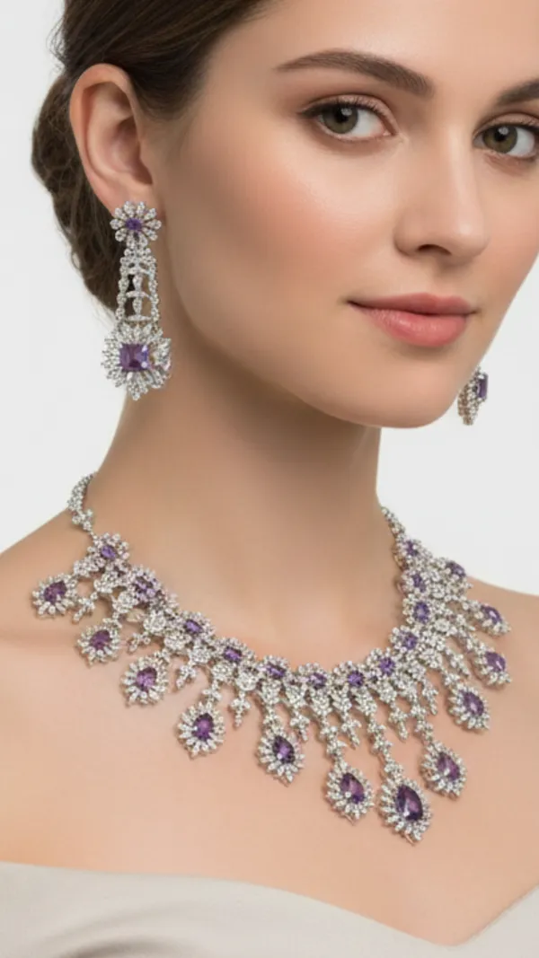 Lavender_&_Silver_Amethyst_Elegance_American_Diamond_Necklace_&_Earring_Set__For_Women