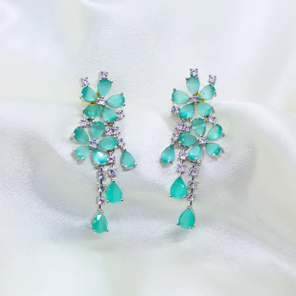 Tortoise_&_Silver_Aqua_Bloom_Floral_American_Diamond_Drop_Earrings_For_Women