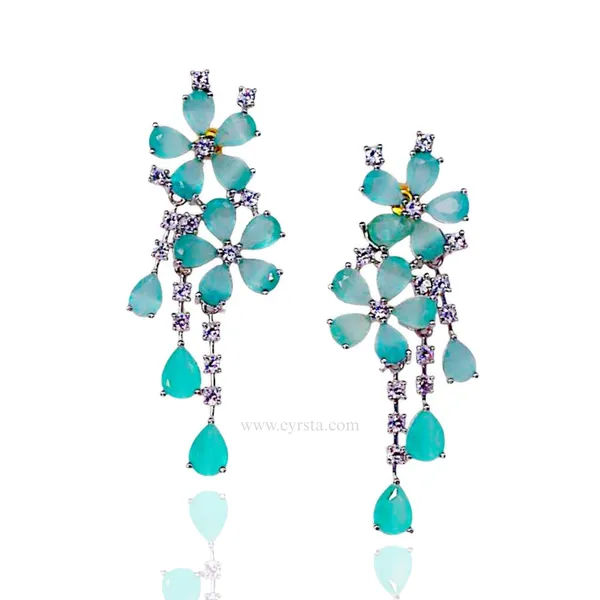 Tortoise_&_Silver_Aqua_Bloom_Floral_American_Diamond_Drop_Earrings_For_Women