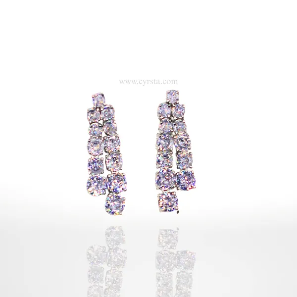 Silver_Double_Layer_American_Diamond_Necklace_&_Earring_Set__For_Women