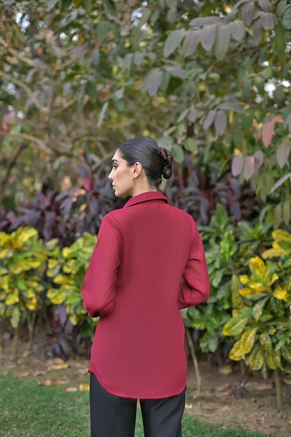 Women's_Maroon_Front-Knot_Button-Down_Shirt