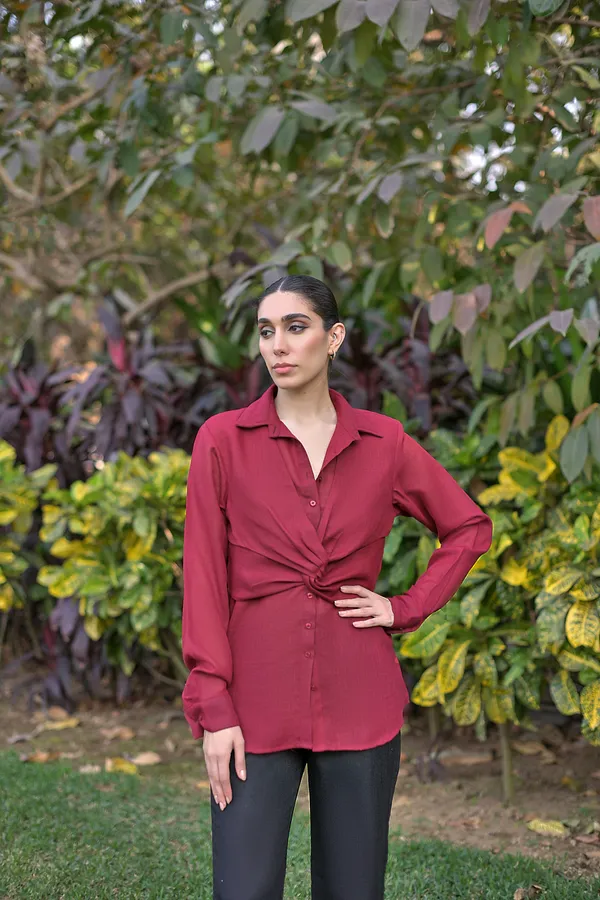Women's_Maroon_Front-Knot_Button-Down_Shirt