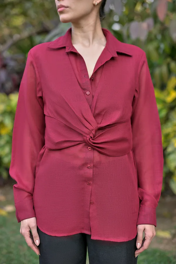 Women's_Maroon_Front-Knot_Button-Down_Shirt