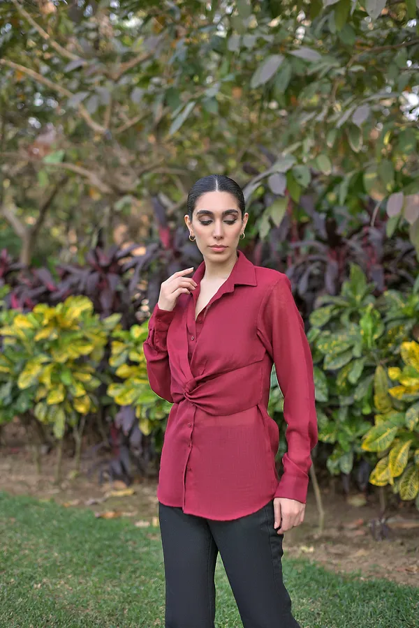 Women's_Maroon_Front-Knot_Button-Down_Shirt