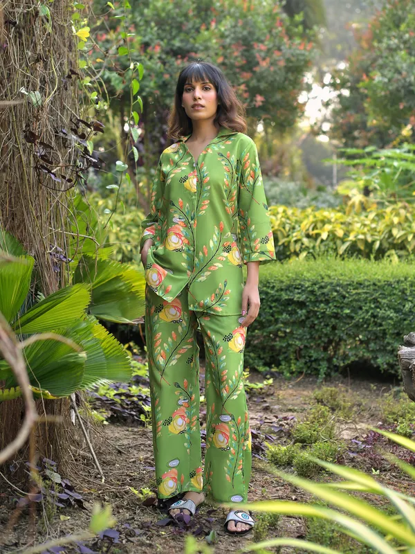 Olive_Green_Cotton_Blend_Digital_Print_Co-Ord_Set_For_Women