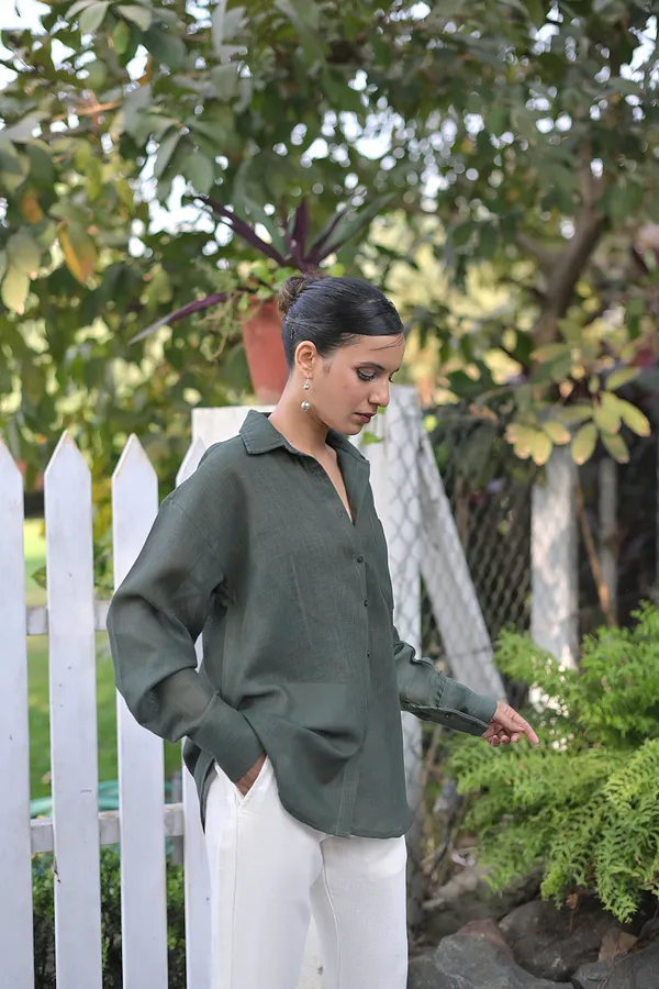 Dark_Green_Linen_Blend_Shirt_for_Everyday_Wear_For_Women