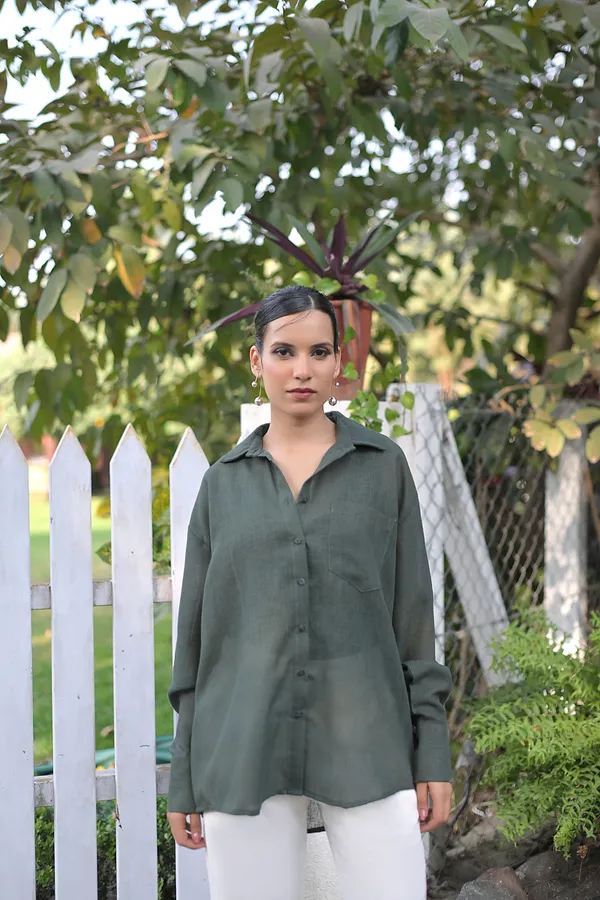 Dark_Green_Linen_Blend_Shirt_for_Everyday_Wear_For_Women