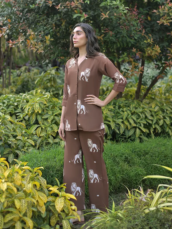 Brown_Cotton_Blend_Digital_Print_Co-Ord_Set_For_Women