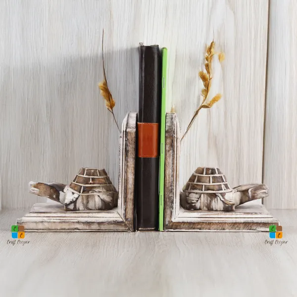 Pack_of_2_Wooden_Bookend_For_Bookshelves,_Heavy_Books,_Bookcase_Holder,_Book_Stopper,_Book_Holder/Home_Decoration,_White_Turtle_Design,