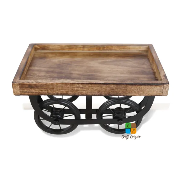 Craft_Cooper_Ace_Antiques_Wooden_Cart_of_Crafts_Hand_Carved_Wooden_Serving_Tray_(Tea,_Coffee,_Snacks,_Water)_Decorative_Tray/Platter_for_Home/Kitchen/Table_Decor_Tray