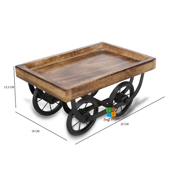 Craft_Cooper_Ace_Antiques_Wooden_Cart_of_Crafts_Hand_Carved_Wooden_Serving_Tray_(Tea,_Coffee,_Snacks,_Water)_Decorative_Tray/Platter_for_Home/Kitchen/Table_Decor_Tray
