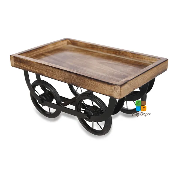 Craft_Cooper_Ace_Antiques_Wooden_Cart_of_Crafts_Hand_Carved_Wooden_Serving_Tray_(Tea,_Coffee,_Snacks,_Water)_Decorative_Tray/Platter_for_Home/Kitchen/Table_Decor_Tray
