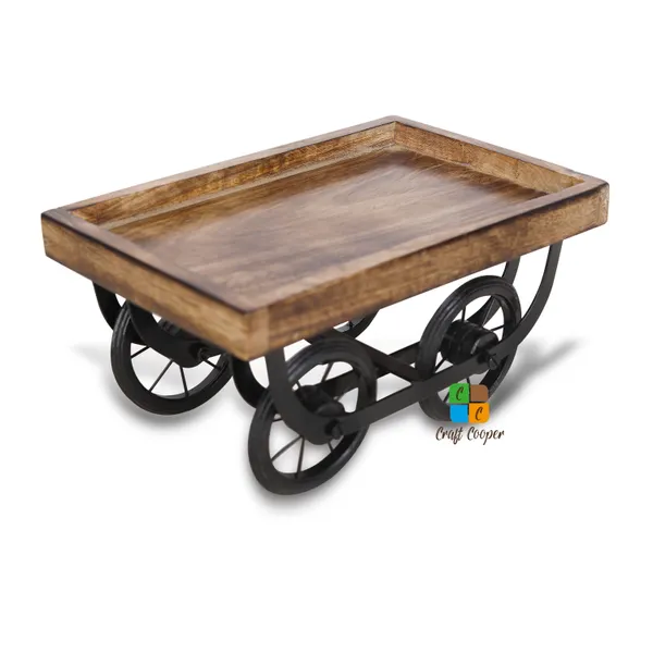 Craft_Cooper_Ace_Antiques_Wooden_Cart_of_Crafts_Hand_Carved_Wooden_Serving_Tray_(Tea,_Coffee,_Snacks,_Water)_Decorative_Tray/Platter_for_Home/Kitchen/Table_Decor_Tray