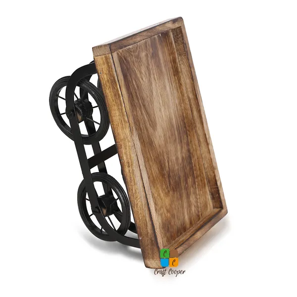 Craft_Cooper_Ace_Antiques_Wooden_Cart_of_Crafts_Hand_Carved_Wooden_Serving_Tray_(Tea,_Coffee,_Snacks,_Water)_Decorative_Tray/Platter_for_Home/Kitchen/Table_Decor_Tray