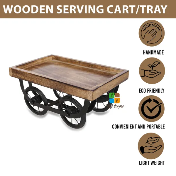 Craft_Cooper_Ace_Antiques_Wooden_Cart_of_Crafts_Hand_Carved_Wooden_Serving_Tray_(Tea,_Coffee,_Snacks,_Water)_Decorative_Tray/Platter_for_Home/Kitchen/Table_Decor_Tray