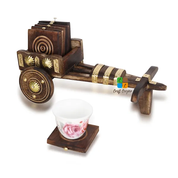 Craft_Cooper_Antique_Bullock_Cart_Shaped_Wooden_Tea/Coffee_Cup_Coaster_Holder_for_Dinning_Table/Home/Office_Desk_|_Set_of_6pc._|_Solid_Wooden