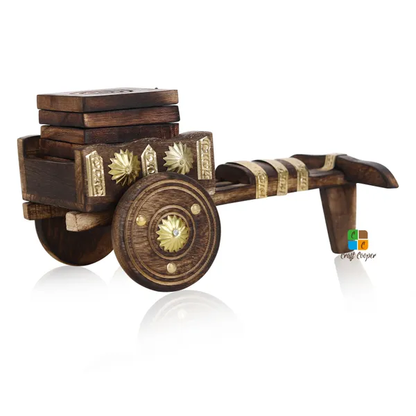 Craft_Cooper_Antique_Bullock_Cart_Shaped_Wooden_Tea/Coffee_Cup_Coaster_Holder_for_Dinning_Table/Home/Office_Desk_|_Set_of_6pc._|_Solid_Wooden