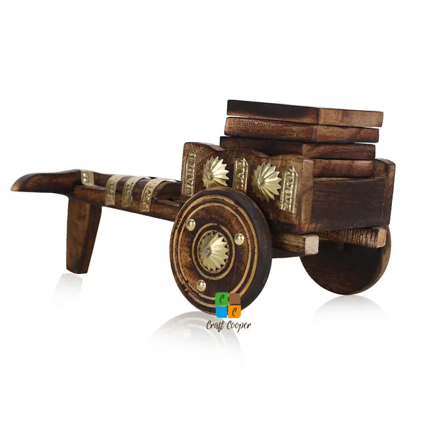 Craft_Cooper_Antique_Bullock_Cart_Shaped_Wooden_Tea/Coffee_Cup_Coaster_Holder_for_Dinning_Table/Home/Office_Desk_|_Set_of_6pc._|_Solid_Wooden