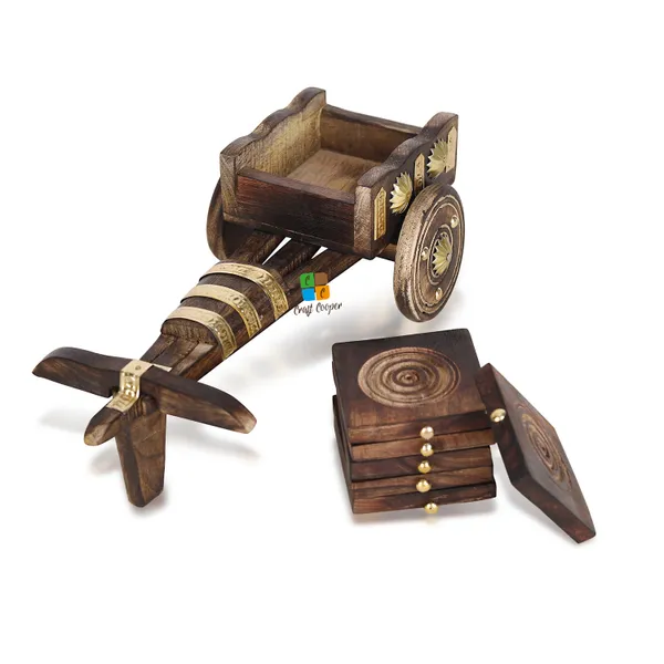 Craft_Cooper_Antique_Bullock_Cart_Shaped_Wooden_Tea/Coffee_Cup_Coaster_Holder_for_Dinning_Table/Home/Office_Desk_|_Set_of_6pc._|_Solid_Wooden