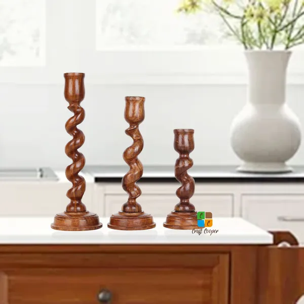 Craft_Cooper_Decorative_Wooden_Spiral_Pillar_Candle_Stand_Set_of_3_|_Handcrafted_Wooden_Candle_Holders_for_Living_Room|_Table_Centerpiece_|