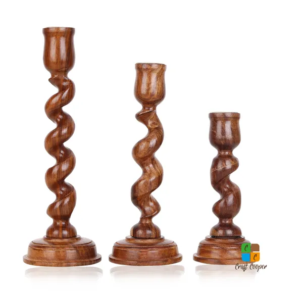 Craft_Cooper_Decorative_Wooden_Spiral_Pillar_Candle_Stand_Set_of_3_|_Handcrafted_Wooden_Candle_Holders_for_Living_Room|_Table_Centerpiece_|