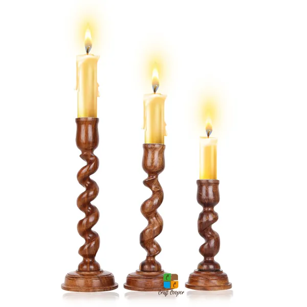 Craft_Cooper_Decorative_Wooden_Spiral_Pillar_Candle_Stand_Set_of_3_|_Handcrafted_Wooden_Candle_Holders_for_Living_Room|_Table_Centerpiece_|