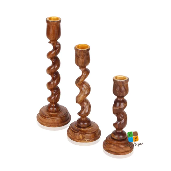 Craft_Cooper_Decorative_Wooden_Spiral_Pillar_Candle_Stand_Set_of_3_|_Handcrafted_Wooden_Candle_Holders_for_Living_Room|_Table_Centerpiece_|