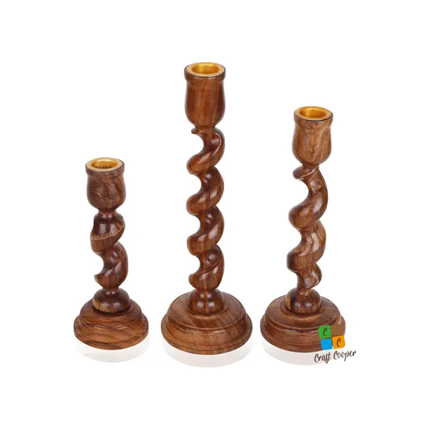 Craft_Cooper_Decorative_Wooden_Spiral_Pillar_Candle_Stand_Set_of_3_|_Handcrafted_Wooden_Candle_Holders_for_Living_Room|_Table_Centerpiece_|