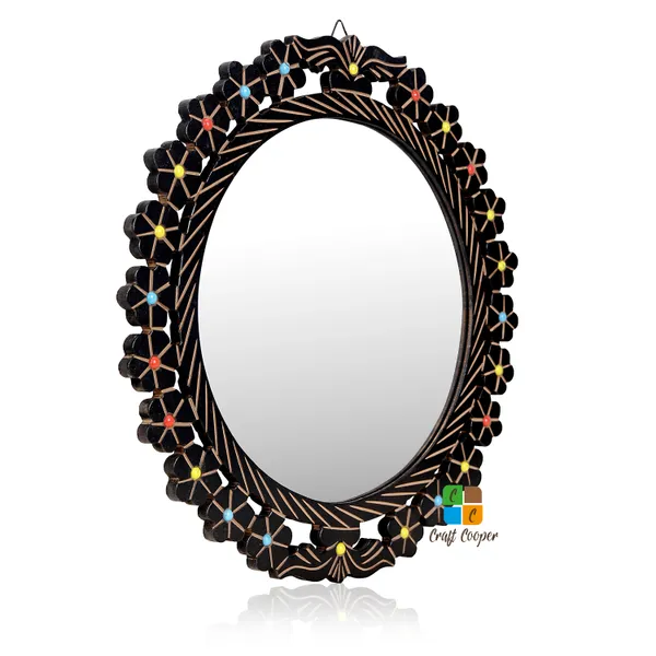 Craft_Cooper_Deluxe_Wood_Carver_Round_Wall_Mount_Wooden_Antique_Frame_with_Mirror_Living_Room_Decor,_Brown