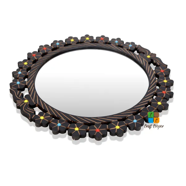 Craft_Cooper_Deluxe_Wood_Carver_Round_Wall_Mount_Wooden_Antique_Frame_with_Mirror_Living_Room_Decor,_Brown